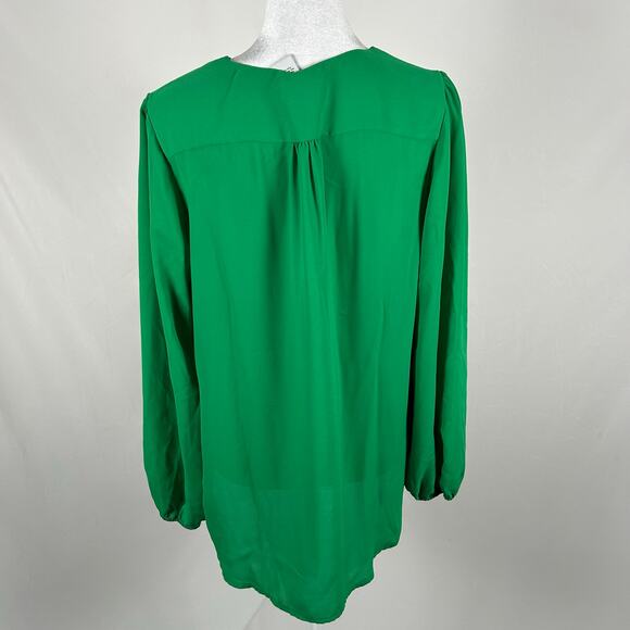 Carmen Marc Valvo Top Green Zipper V-Neck Medium 3/4 Slv Career Business Casual - Picture 2 of 3